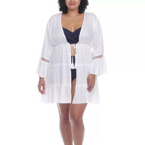NWT Raviya Women's Open Front Tunic Top Swim Cover Up White Size 2X $60 LLL519